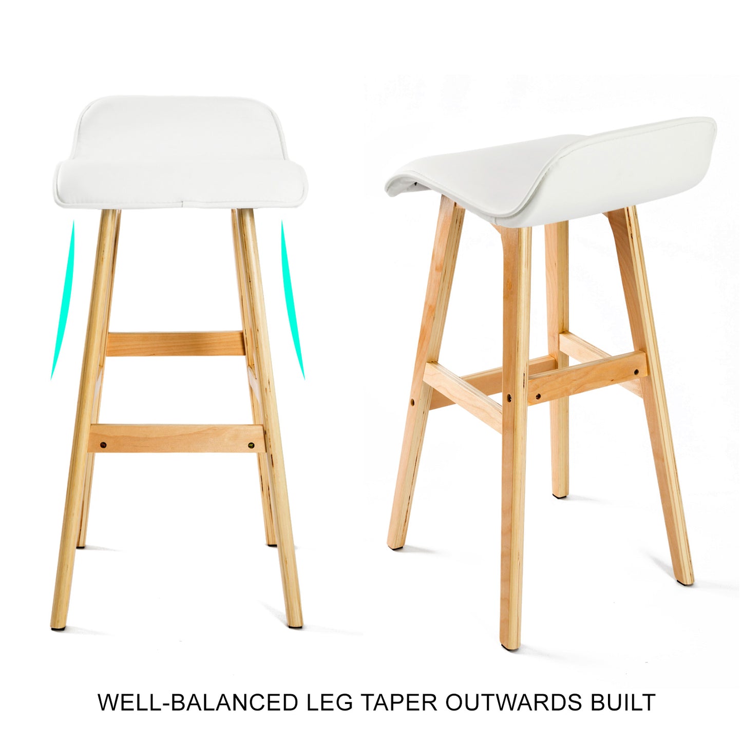 Set of 4 SOPHIA 74cm Wooden Bar Stools – White Faux Leather Dining Chairs