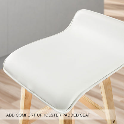 Set of 4 SOPHIA 74cm Wooden Bar Stools – White Faux Leather Dining Chairs
