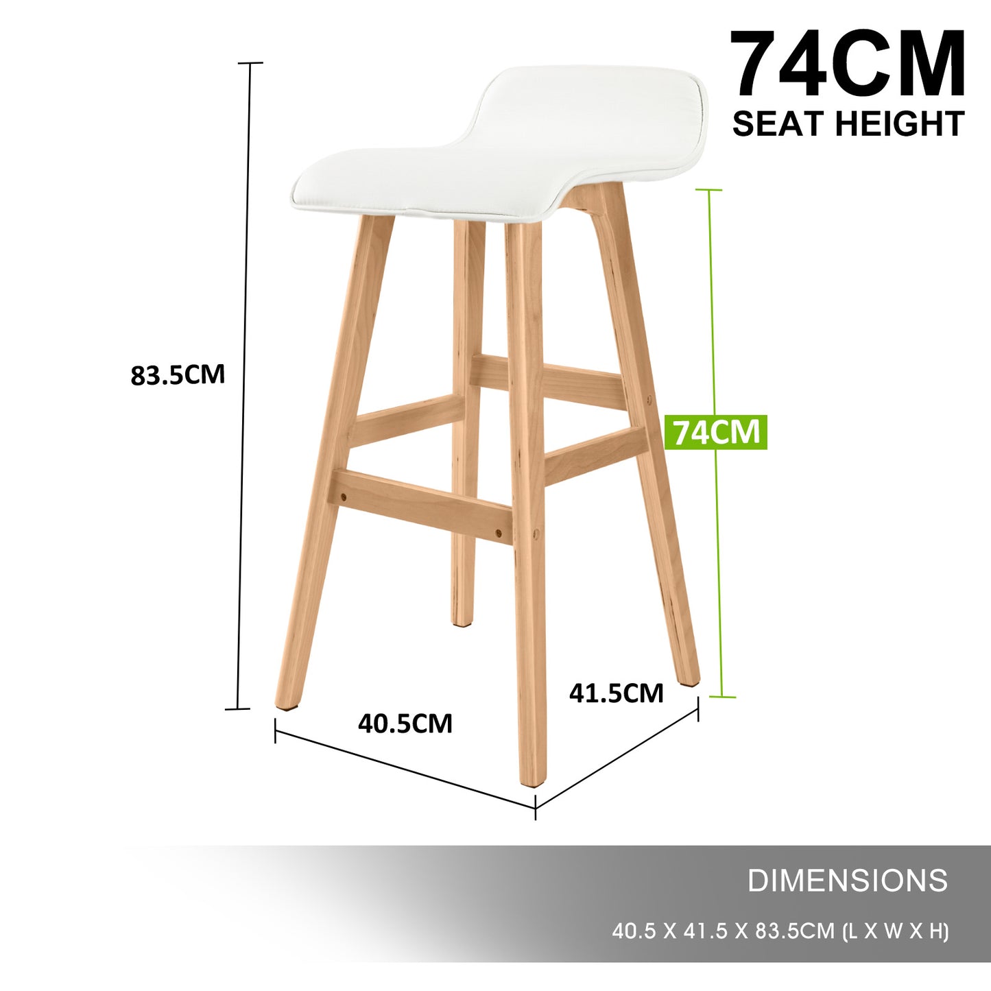 Set of 4 SOPHIA 74cm Wooden Bar Stools – White Faux Leather Dining Chairs
