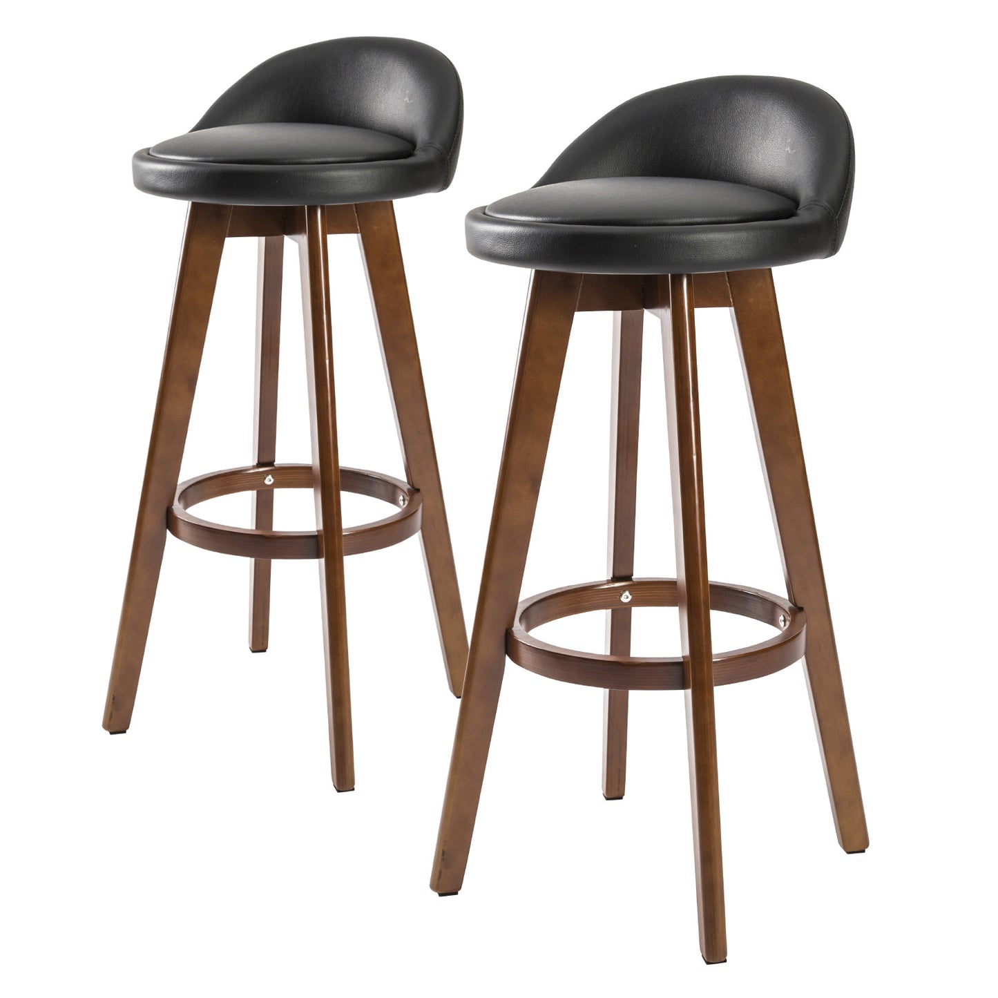 Braneit™ Set of 2 LEILA 72cm Wooden Bar Stools – Black Brown Leather Dining Chairs