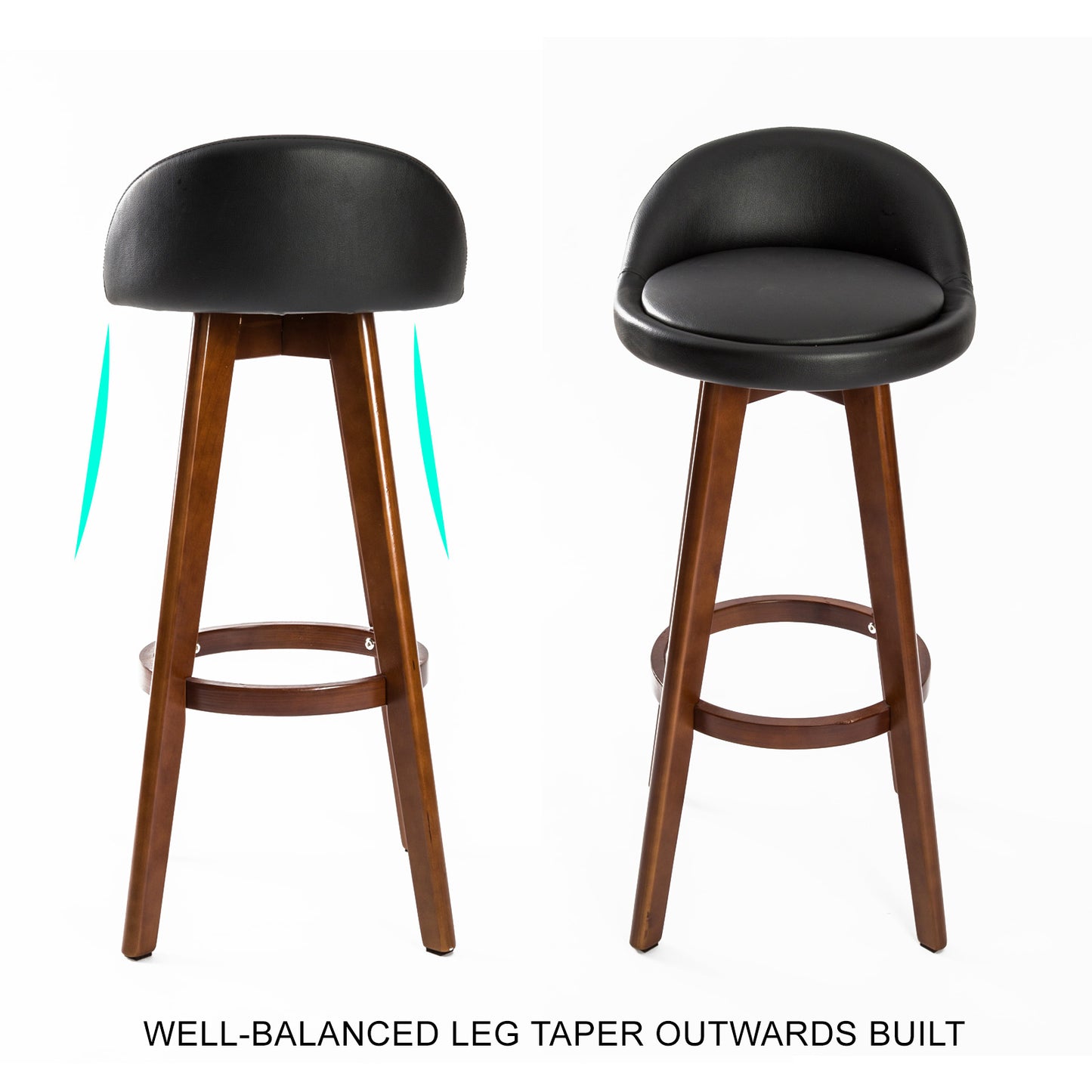 Braneit™ Set of 2 LEILA 72cm Wooden Bar Stools – Black Brown Leather Dining Chairs