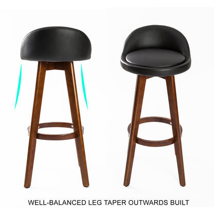 Braneit™ Set of 2 LEILA 72cm Wooden Bar Stools – Black Brown Leather Dining Chairs