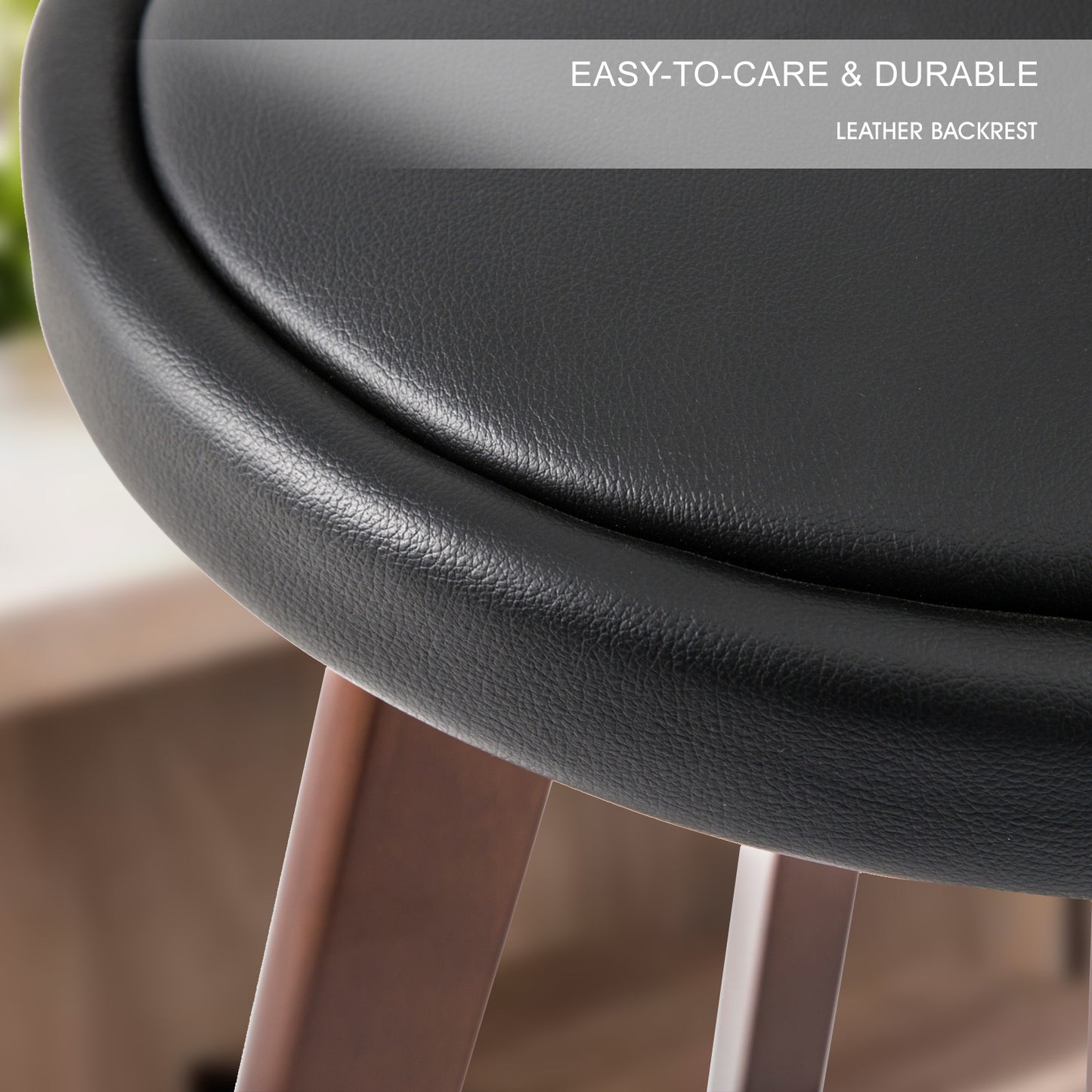 Braneit™ Set of 2 LEILA 72cm Wooden Bar Stools – Black Brown Leather Dining Chairs