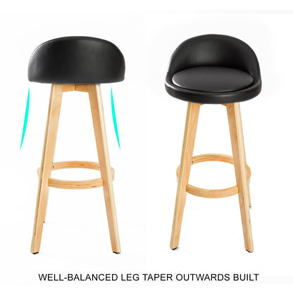 Braneit™ Set of 4 LEILA 72cm Wooden Bar Stools – Black Faux Leather Dining Chairs