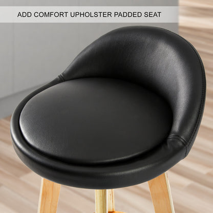 Braneit™ Set of 4 LEILA 72cm Wooden Bar Stools – Black Faux Leather Dining Chairs