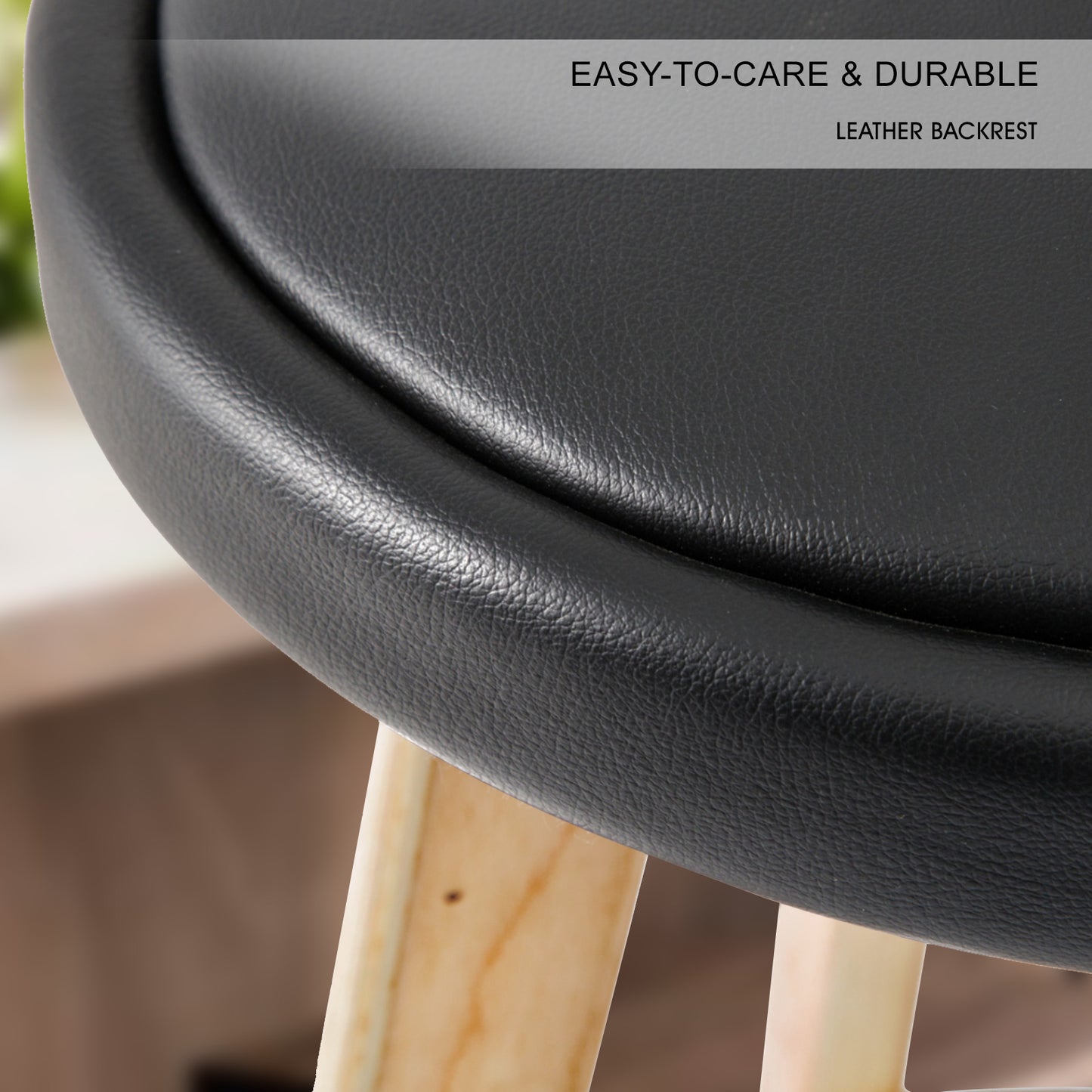 Braneit™ Set of 4 LEILA 72cm Wooden Bar Stools – Black Faux Leather Dining Chairs