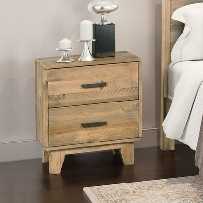 Braneit™ Solid Wood Bedside Table – 2-Drawer Nightstand in Light Brown Finish