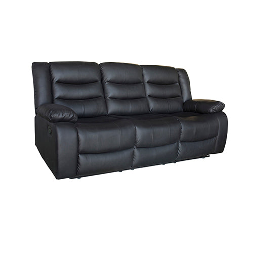 Braneit™ 3 Seater Recliner Sofa In Faux Leather Lounge Couch in Black