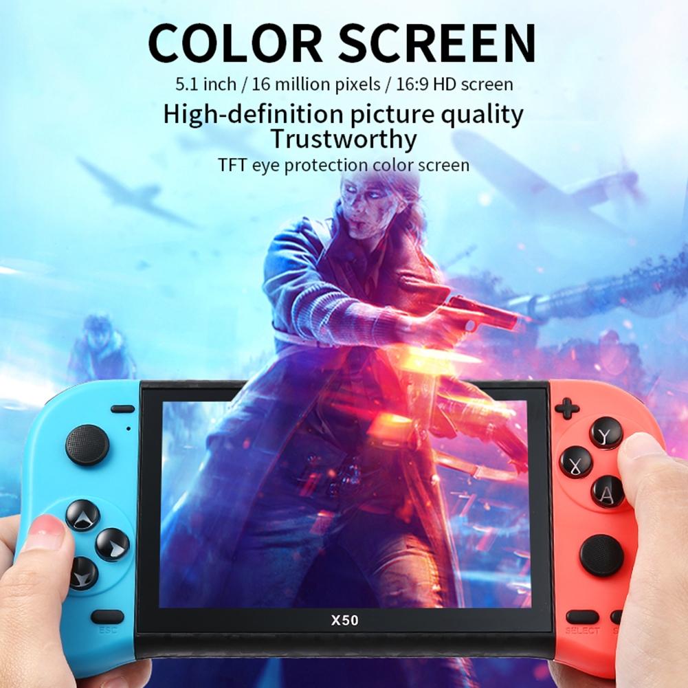 Double Player Handheld Game Console With 6000+ Games - 5.1 Screen - Black