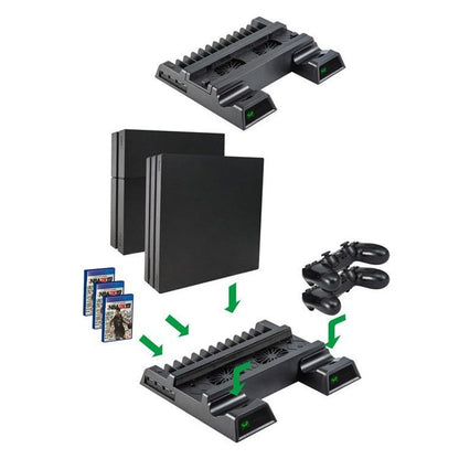 Vertical Cooling Stand with Dual Controller Charger for Ps4 - Black