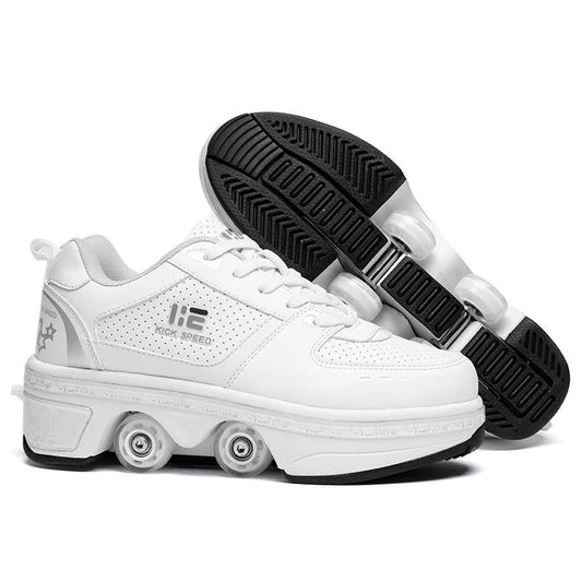 37 Double Row Deformation Rune Roller Skates - Dual Purpose - Low-Top Without Light (White)