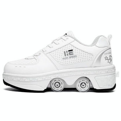 37 Double Row Deformation Rune Roller Skates - Dual Purpose - Low-Top Without Light (White)