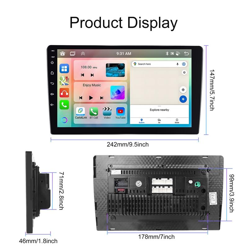 10.1 Inch Android 13.0 Carplay Navigation Monitor - Standard + Ahd Camera