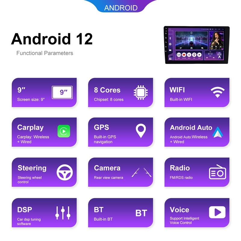 9 Inch 8-Core Carplay Android Navigation Monitor 2 + 32G Memory - Standard + Ahd Camera 4 + 64G