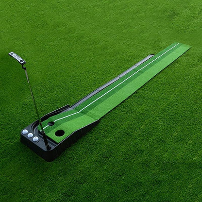 2.5m Golf Putting Mat with Push Rod Trainer & 6 Balls - no Auto Return