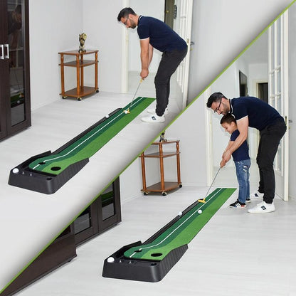 2.5m Golf Putting Mat with Push Rod Trainer & 6 Balls - no Auto Return