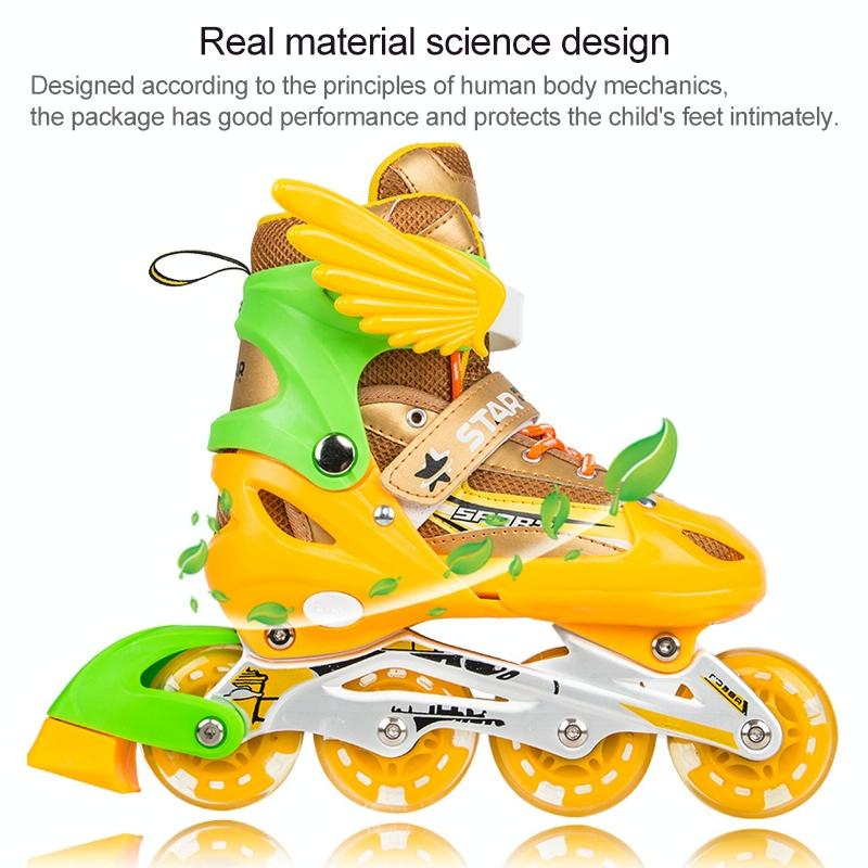 Adjustable Kids Roller Skates Set - Single Flash Wheels - Size s - Blue