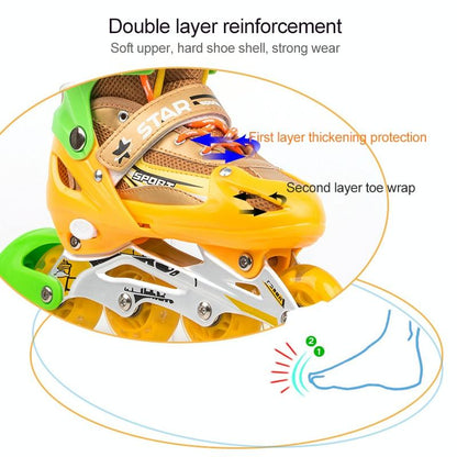 Adjustable Kids Roller Skates Set - Single Flash Wheels - Size s - Blue