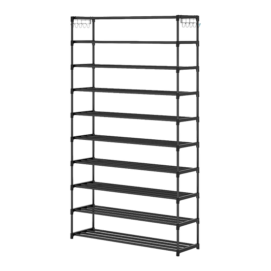 Braneit™ 10-Tier Metal Shoe Rack – Black Organizer Shelf for 50 Pairs, Large Capacity