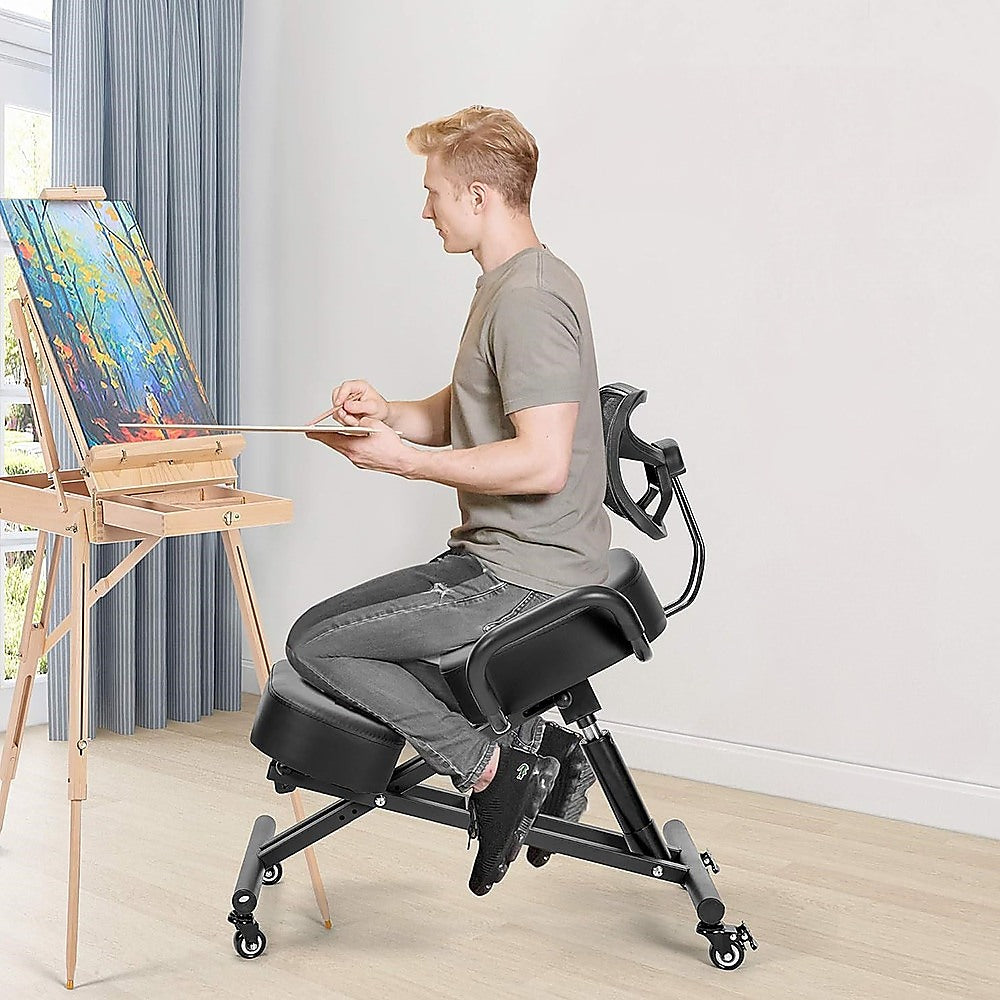 Braneit™ Ergonomic Kneeling Chair – Adjustable Posture Seat with Backrest & Casters