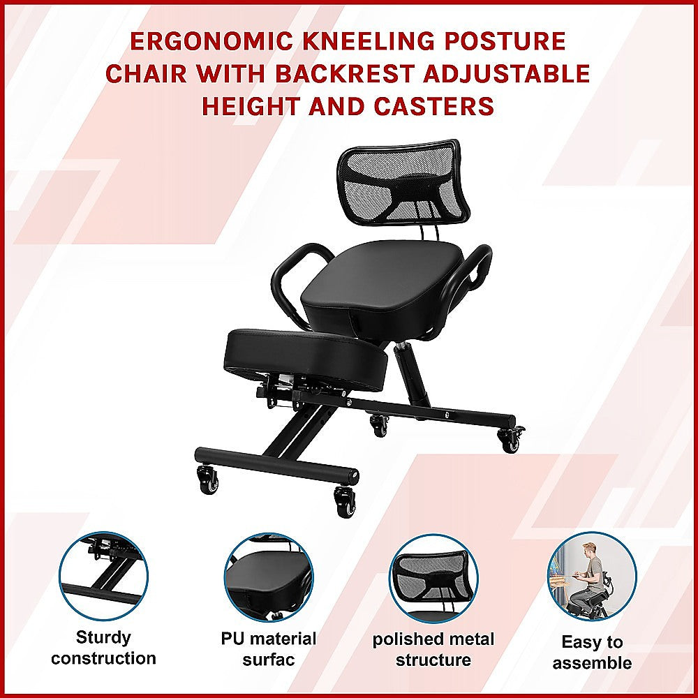 Braneit™ Ergonomic Kneeling Chair – Adjustable Posture Seat with Backrest & Casters