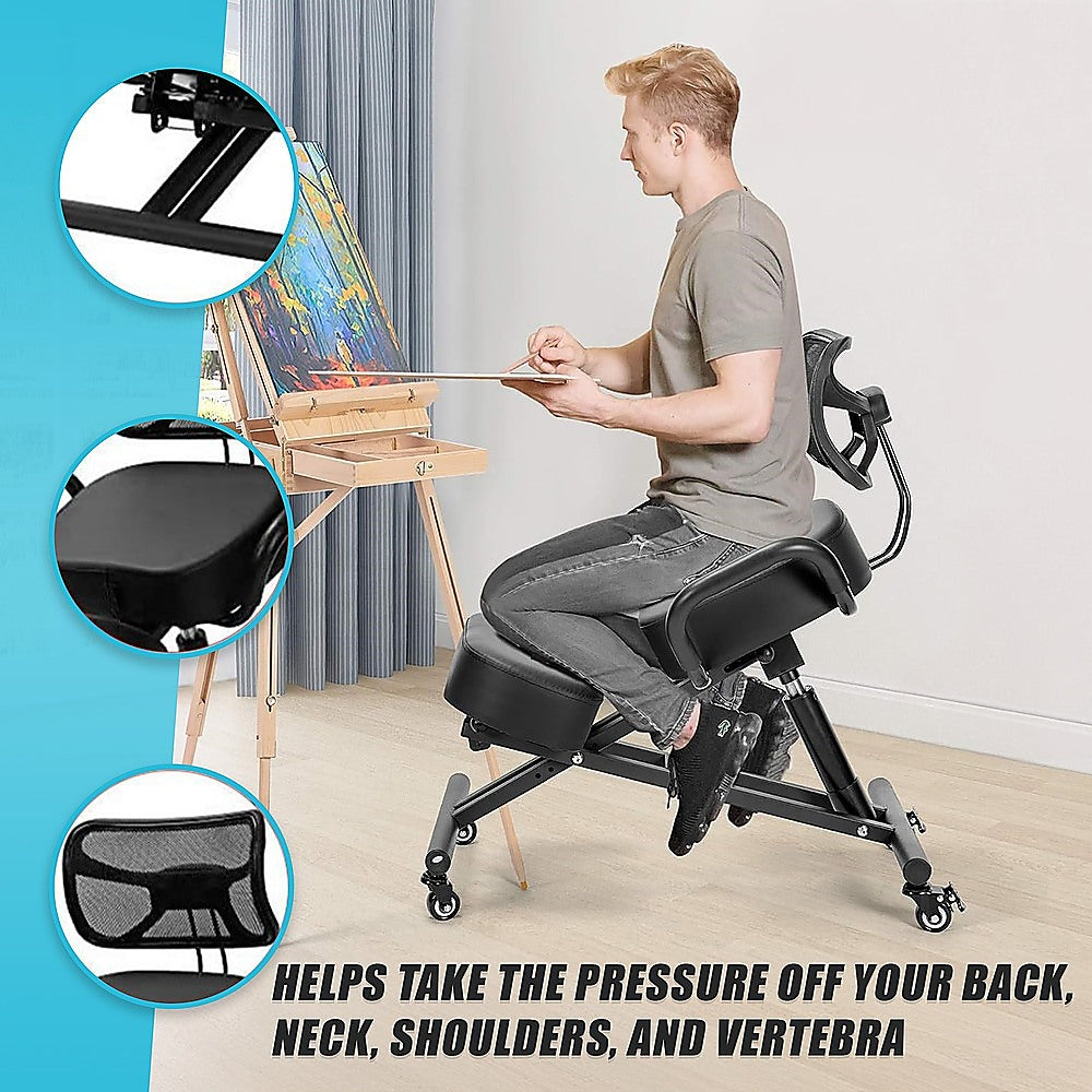 Braneit™ Ergonomic Kneeling Chair – Adjustable Posture Seat with Backrest & Casters
