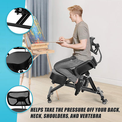 Braneit™ Ergonomic Kneeling Chair – Adjustable Posture Seat with Backrest & Casters