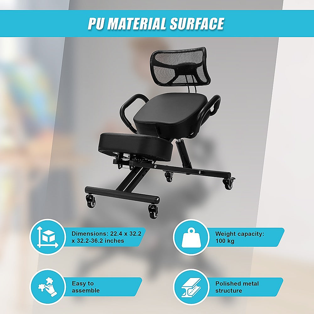 Braneit™ Ergonomic Kneeling Chair – Adjustable Posture Seat with Backrest & Casters