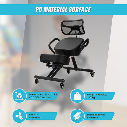 Braneit™ Ergonomic Kneeling Chair – Adjustable Posture Seat with Backrest & Casters