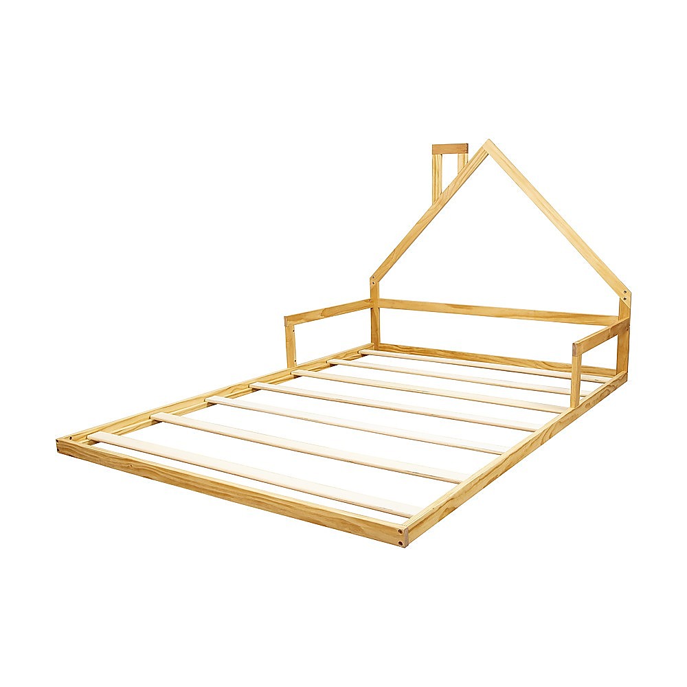 Kids Floor Bed Frame – Pine Wood Montessori House Bed for Toddlers