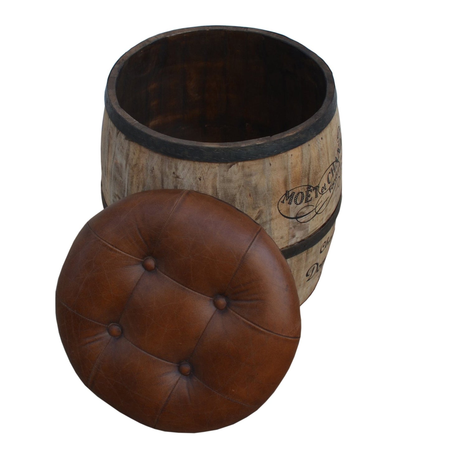 CYCLINDRICAL MOET CHANDON LEATHER OTTOMAN