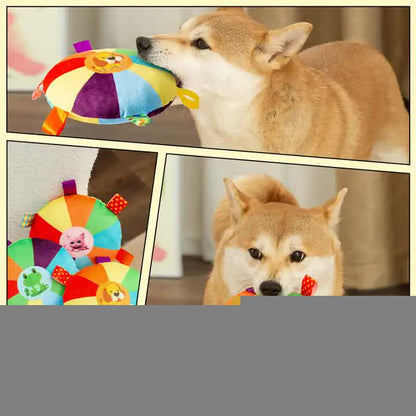 3 pcs dog pattem Plush Dog Chew Toy with Sound | Interactive Frisbee for Teeth Grinding & Play | Durable Non-Toxic Pet Toy