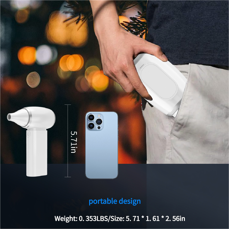 Black Portable Turbo Handheld Blower Fan - 130000RPM High-Speed Mini Fan with 5000mAh Battery