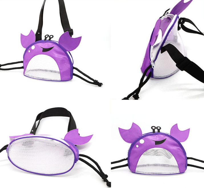 3 PCS Pink Cute Crab Mesh Beach Bag for Kids - Shell Collecting Sand Toy Bag for Toddlers