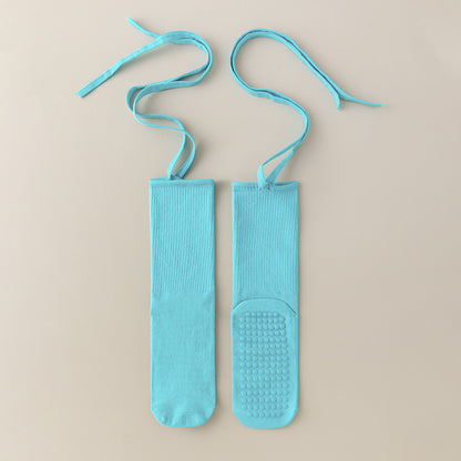 3 Pcs Blue Non-Slip Yoga Socks with Cross Straps - Cotton Pilates Dance Socks for Women, Lightweight Comfort