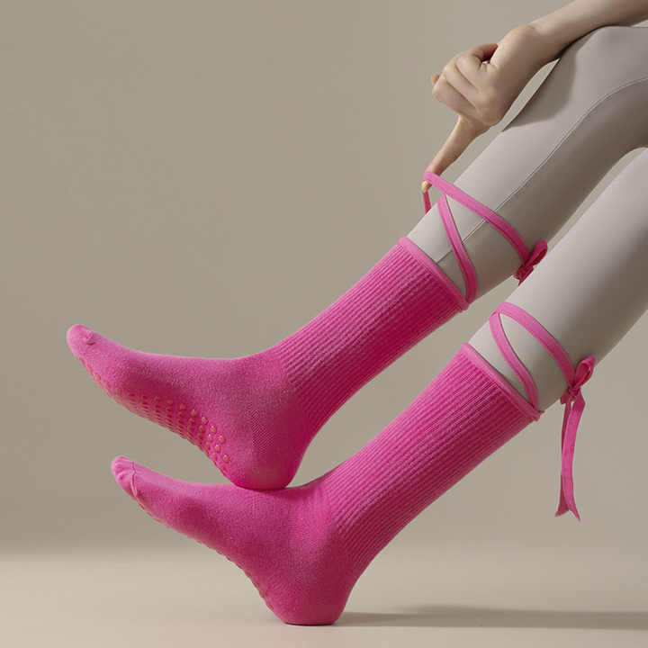 3 Pcs Blue Non-Slip Yoga Socks with Cross Straps - Cotton Pilates Dance Socks for Women, Lightweight Comfort
