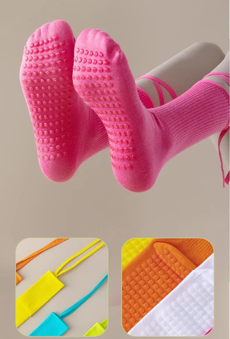 3 Pcs Blue Non-Slip Yoga Socks with Cross Straps - Cotton Pilates Dance Socks for Women, Lightweight Comfort
