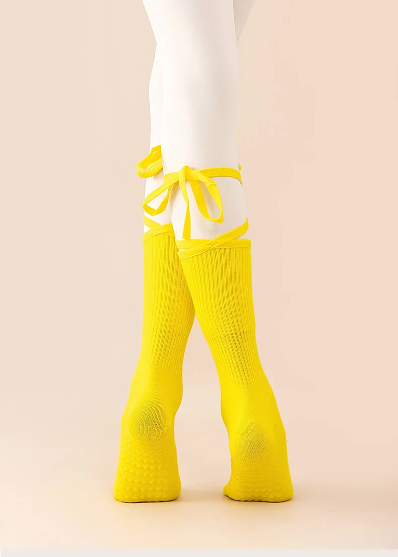 3 Pcs Blue Non-Slip Yoga Socks with Cross Straps - Cotton Pilates Dance Socks for Women, Lightweight Comfort