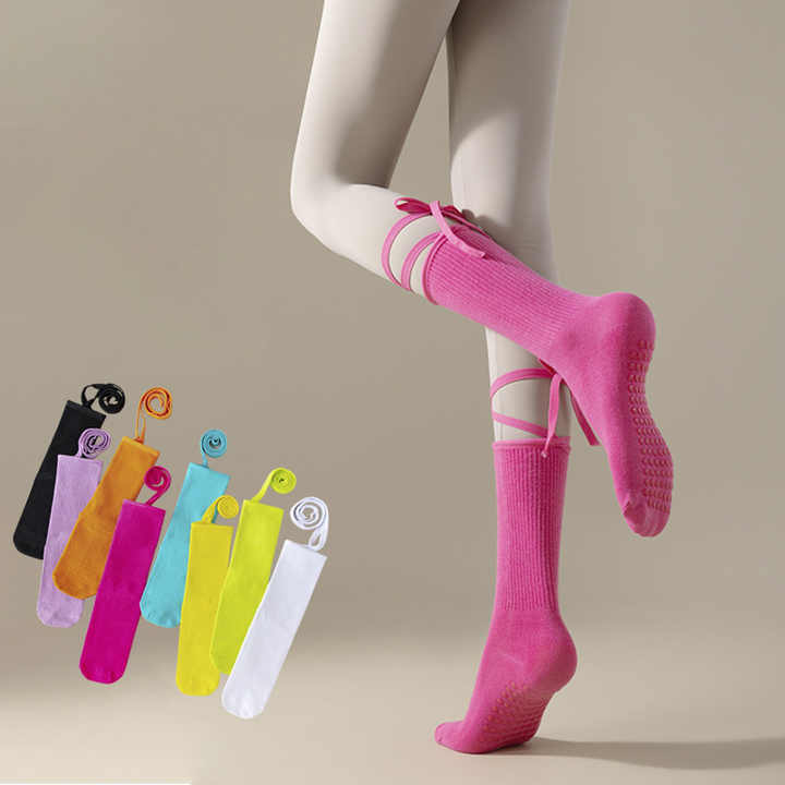 3 Pcs Purple Non-Slip Yoga Socks with Cross Straps - Cotton Pilates Dance Socks for Women, Lightweight Comfort