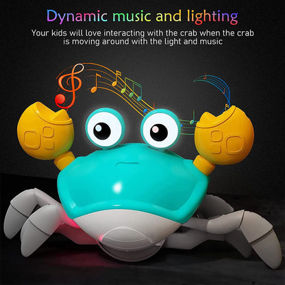 Interactive Crawling Crab Baby Toy with Music, Lights & Obstacle Avoidance(Pink)