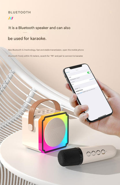 Pink Fun Portable Party Speaker - Karaoke Machine with Two Wireless Microphones and Voice Effects
