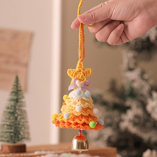2PCS Multicolor-purple Handmade-Style Crochet Christmas Tree Ornament - Festive Plush Hanging Decor for Home & Car
