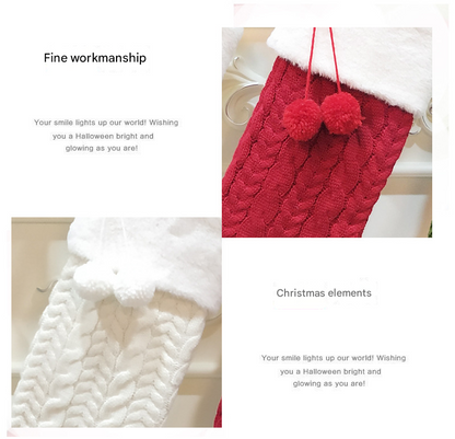 White Large Cable Knit Christmas Stocking - Classic 43cm Holiday Decor for Fireplace Hanging