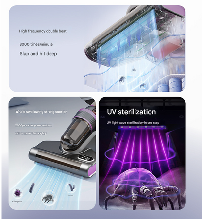 Purple Advanced Cordless UV-C Dust Mite Vacuum - Handheld Cleaner with Hot Air, Pulsating Pads & LED Display