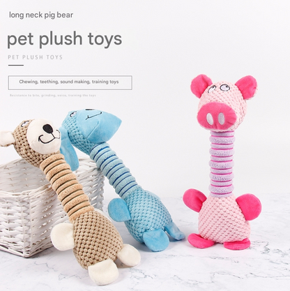 2-Piece Brown Long Neck Plush Dog Toy - Interactive Chew & Cuddle Toy for Puppies