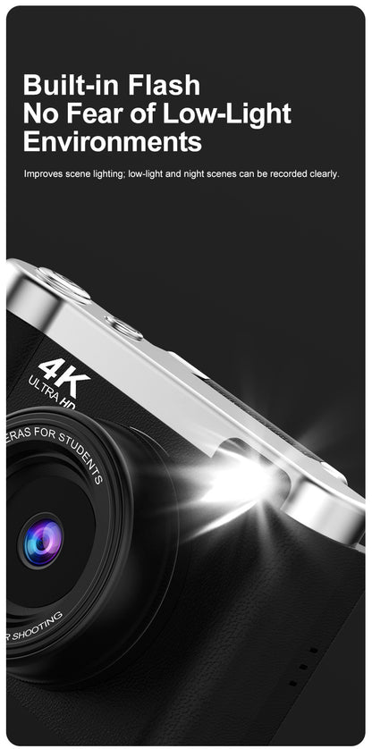 4K Ultra HD Digital Camera - 75MP, 2.8-inch Rotatable Screen, Auto Focus & Built-in Flash(black)