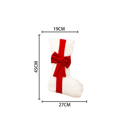 2 Pcs Red Stitching Red Bow Luxurious Velvet Christmas Stocking with Elegant Bow - Large 45cm Holiday Mantel Decoration
