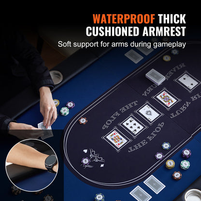 VEVOR 8 Player Foldable Poker Table, Blackjack Texas Holdem Poker Table with Padded Rails and Stainless Steel Cup Holders, Portable Folding Card Board Game Table,183cm Oval Casino Leisure Table, Blue