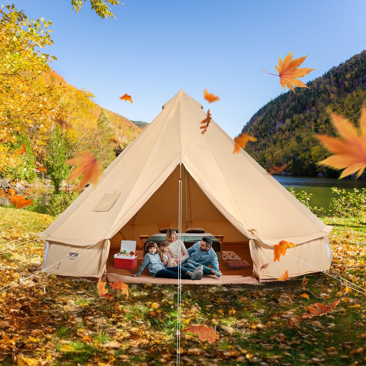 VEVOR Canvas Bell Tent 4m/13.12ft 4-Season Camping Yurt Tent with Stove Jack
