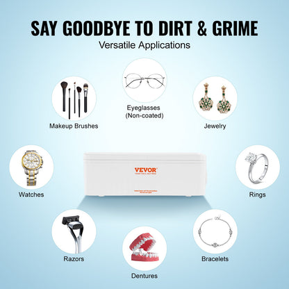 VEVOR Jewelry Cleaner Ultrasonic Machine, Ultrasonic Cleaner Machine 16oz (470ml) with 4 Timer Modes, Portable ultrasonic jewelry cleaner with Cleaning Basket for Eyeglasses, Watches, Dentures, Rings